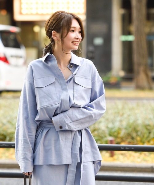 DouDou（ドゥドゥ）の「セットアップリネンストレッチシャツジャケット（シャツ/ブラウス・レディース・グレー/カーキ/ラベンダー・FREE）」の8枚目の写真