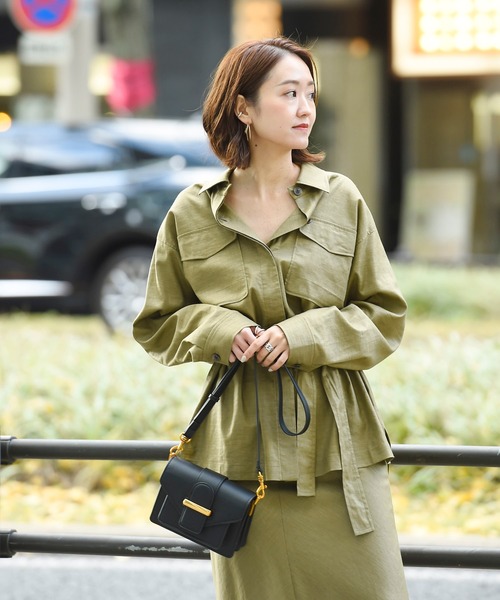 DouDou（ドゥドゥ）の「セットアップリネンストレッチシャツジャケット（シャツ/ブラウス・レディース・グレー/カーキ/ラベンダー・FREE）」の21枚目の写真