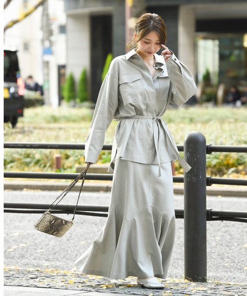 DouDou（ドゥドゥ）の「セットアップリネンストレッチシャツジャケット（シャツ/ブラウス・レディース・グレー/カーキ/ラベンダー・FREE）」の13枚目の写真