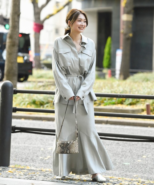 DouDou（ドゥドゥ）の「セットアップリネンストレッチシャツジャケット（シャツ/ブラウス・レディース・グレー/カーキ/ラベンダー・FREE）」の14枚目の写真