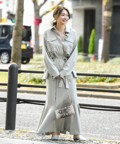 DouDou（ドゥドゥ）の「セットアップリネンストレッチシャツジャケット（シャツ/ブラウス・レディース・グレー/カーキ/ラベンダー・FREE）」の15枚目の写真