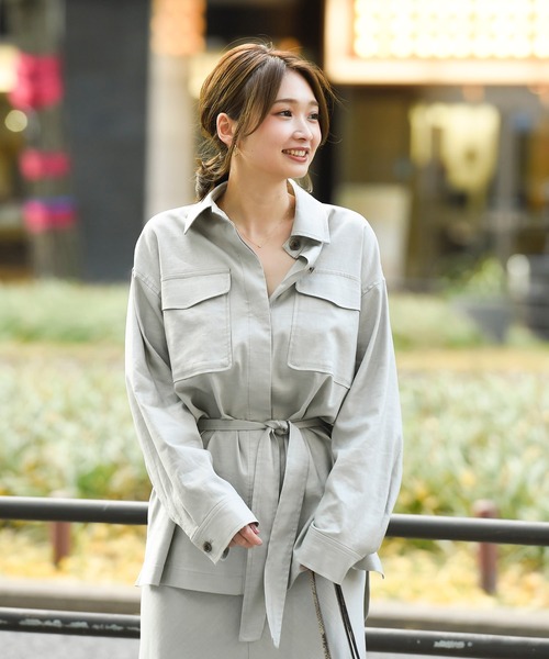 DouDou（ドゥドゥ）の「セットアップリネンストレッチシャツジャケット（シャツ/ブラウス・レディース・グレー/カーキ/ラベンダー・FREE）」の16枚目の写真