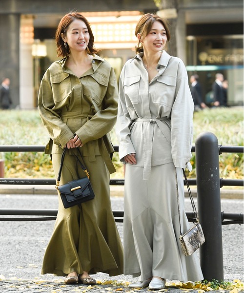 DouDou（ドゥドゥ）の「セットアップリネンストレッチシャツジャケット（シャツ/ブラウス・レディース・グレー/カーキ/ラベンダー・FREE）」の9枚目の写真