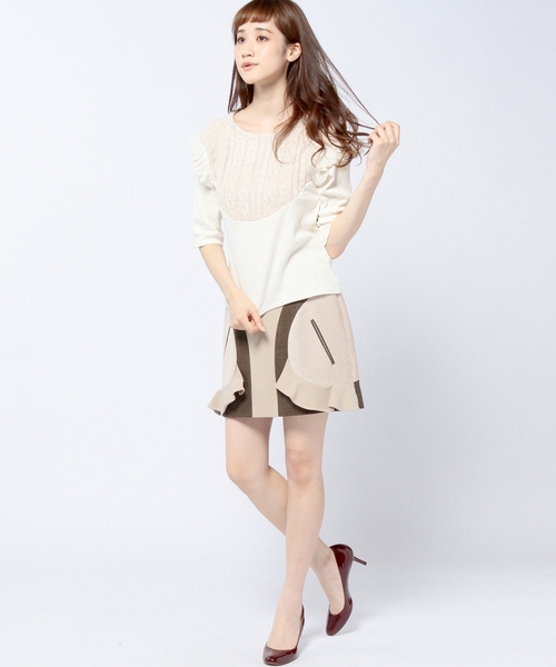 Another Edition(アナザーエディション)の「□AE MIX CLOTH COMBI SK ◆(スカート・レディース・ブラック/ブラウン・MEDIUM/SMALL)」の4枚目の写真