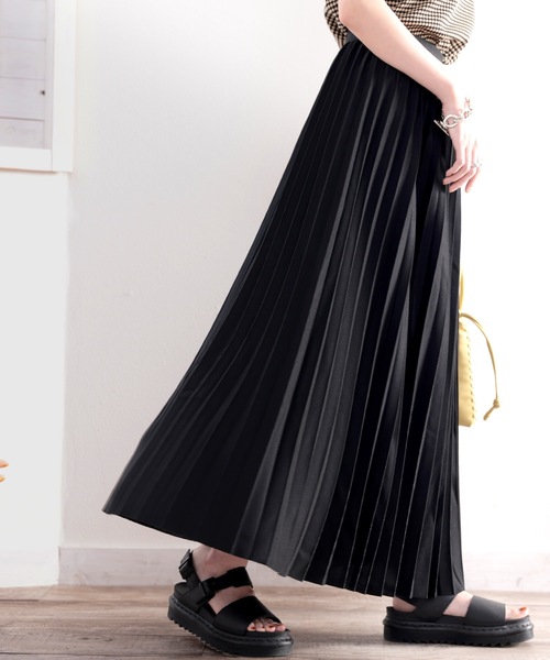 classicalelf（クラシカルエルフ）の「落ち感綺麗。マキシ丈プリーツスカート（スカート・レディース・グリーン/ブラック/モカ/ブルー・MEDIUM）」の14枚目の写真