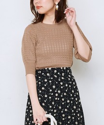 natural couture | 強撚ギャザー袖小花透かしニット(ニット/セーター)