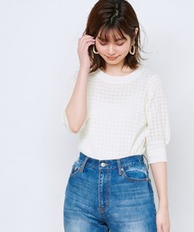 natural couture | 強撚ギャザー袖小花透かしニット(ニット/セーター)