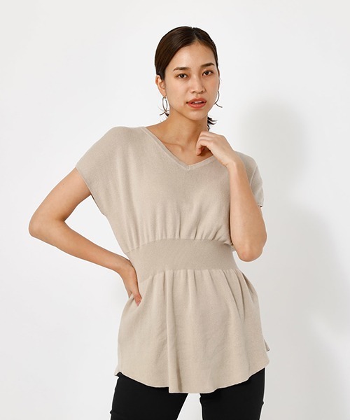 AZUL by moussy(アズールバイマウジー)の「2WAY WAIST SHIRRING KNIT PO/2WAYウエストシリングニットプルオーバー【MOOK52掲載 90483】(ニット/セーター・レディース・ダークオレンジ/ライトベージュ/ブラック・SMALL/MEDIUM)」の3枚目の写真