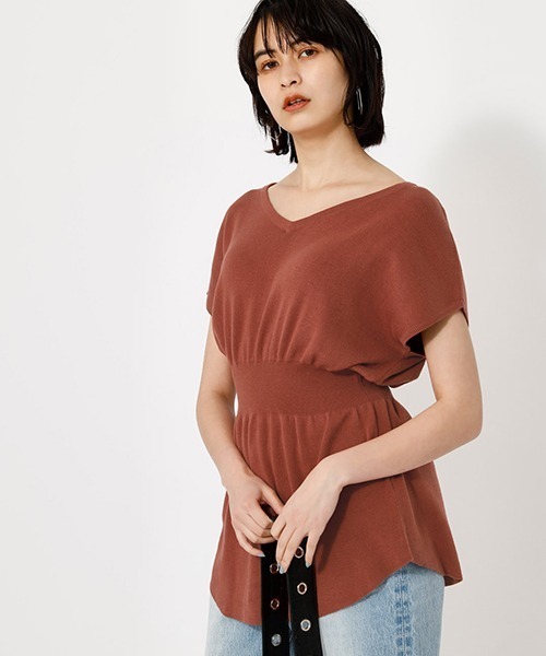 AZUL by moussy(アズールバイマウジー)の「2WAY WAIST SHIRRING KNIT PO/2WAYウエストシリングニットプルオーバー【MOOK52掲載 90483】(ニット/セーター・レディース・ダークオレンジ/ライトベージュ/ブラック・SMALL/MEDIUM)」の1枚目の写真