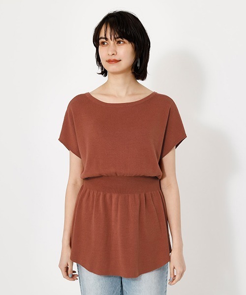 AZUL by moussy(アズールバイマウジー)の「2WAY WAIST SHIRRING KNIT PO/2WAYウエストシリングニットプルオーバー【MOOK52掲載 90483】(ニット/セーター・レディース・ダークオレンジ/ライトベージュ/ブラック・SMALL/MEDIUM)」の4枚目の写真