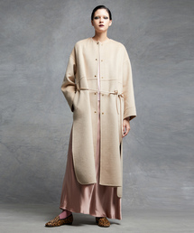 drawer ドロワー　ノーカラーメルトンビーバーコート　キャメル　40 ケヌキ Drawer（ドゥロワー）の「Drawer キャメルケヌキノーカラーコート