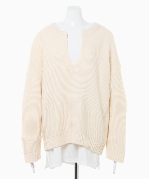 INGNI（イング）の「【セットアップ】キーネックガーターニット＋TシャツSET（ニット/セーター・レディース・ブラック/アイボリー/ミント/モカ/ピンク/グレー系その他・M）」の7枚目の写真