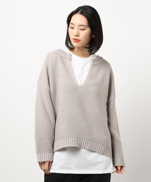 INGNI（イング）の「【セットアップ】キーネックガーターニット＋TシャツSET（ニット/セーター・レディース・ブラック/アイボリー/ミント/モカ/ピンク/グレー系その他・M）」の3枚目の写真