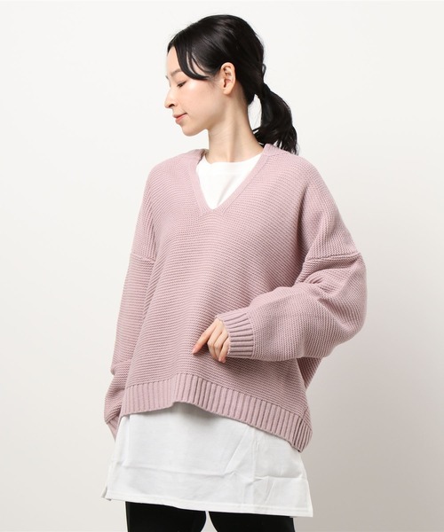 INGNI（イング）の「【セットアップ】キーネックガーターニット＋TシャツSET（ニット/セーター・レディース・ブラック/アイボリー/ミント/モカ/ピンク/グレー系その他・M）」の6枚目の写真