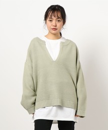 【セットアップ】キーネックガーターニット+TシャツSET