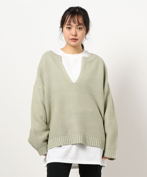 INGNI（イング）の「【セットアップ】キーネックガーターニット＋TシャツSET（ニット/セーター・レディース・ブラック/アイボリー/ミント/モカ/ピンク/グレー系その他・M）」の5枚目の写真