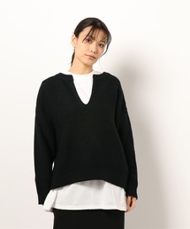 【セットアップ】キーネックガーターニット+TシャツSET
