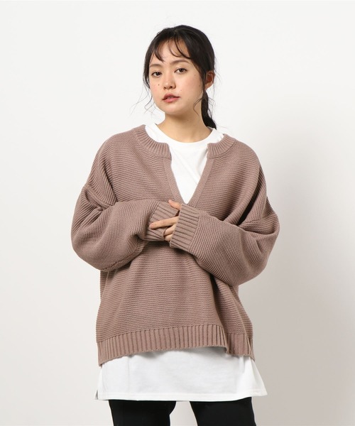 INGNI（イング）の「【セットアップ】キーネックガーターニット＋TシャツSET（ニット/セーター・レディース・ブラック/アイボリー/ミント/モカ/ピンク/グレー系その他・M）」の4枚目の写真