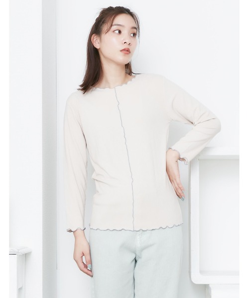 POU DOU DOU(プードゥドゥ)の「トタンテレコ7分袖トップス(Tシャツ/カットソー・レディース・キャメル/イエロー/ブルー/アイボリー/ブラック・3)」の2枚目の写真