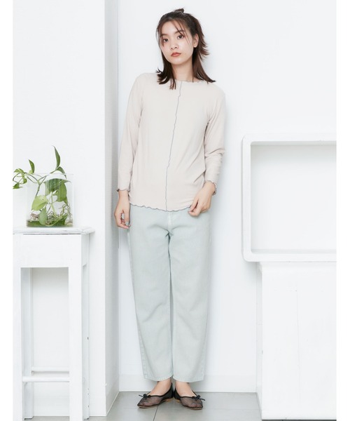 POU DOU DOU(プードゥドゥ)の「トタンテレコ7分袖トップス(Tシャツ/カットソー・レディース・キャメル/イエロー/ブルー/アイボリー/ブラック・3)」の6枚目の写真