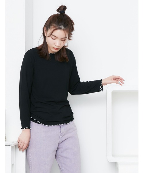 POU DOU DOU(プードゥドゥ)の「トタンテレコ7分袖トップス(Tシャツ/カットソー・レディース・キャメル/イエロー/ブルー/アイボリー/ブラック・3)」の12枚目の写真