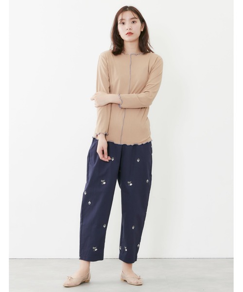 POU DOU DOU(プードゥドゥ)の「トタンテレコ7分袖トップス(Tシャツ/カットソー・レディース・キャメル/イエロー/ブルー/アイボリー/ブラック・3)」の14枚目の写真