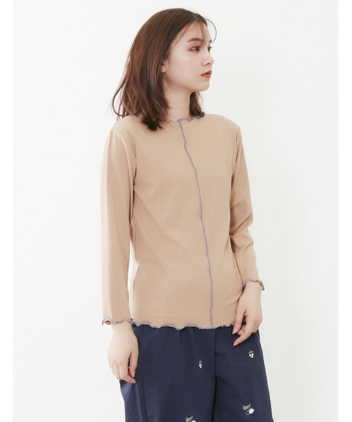 POU DOU DOU(プードゥドゥ)の「トタンテレコ7分袖トップス(Tシャツ/カットソー・レディース・キャメル/イエロー/ブルー/アイボリー/ブラック・3)」の17枚目の写真