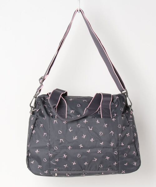 Lesportsac ハーパーバックリボン柄グレー＋ライトピンク レスポートサック】カラフル リボン ボストンバッグ ショルダー付き