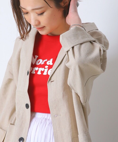 FREAK'S STORE（フリークスストア）の「【WEB限定】MACOBER/マコバー　別注コットンリネンジャケット（テーラードジャケット・レディース・ブラック/ベージュ/ナチュラル/サックスブルー・38）」の3枚目の写真