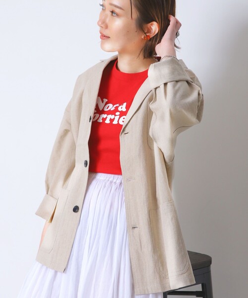 FREAK'S STORE（フリークスストア）の「【WEB限定】MACOBER/マコバー　別注コットンリネンジャケット（テーラードジャケット・レディース・ブラック/ベージュ/ナチュラル/サックスブルー・38）」の7枚目の写真