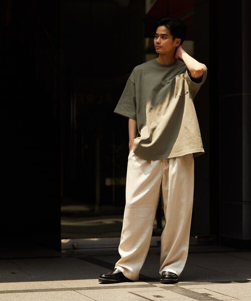 古着 00s リネン パンツ 3タック ワイド スラックス 極太 ベージュ