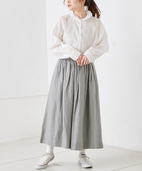 PUAL CE CIN（ピュアルセシン）の「麻レーヨンツイルスカート（スカート・レディース・スミクロ/ベージュ/グレー・FREE）」の3枚目の写真