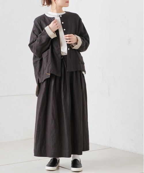 PUAL CE CIN（ピュアルセシン）の「麻レーヨンツイルスカート（スカート・レディース・スミクロ/ベージュ/グレー・FREE）」の2枚目の写真