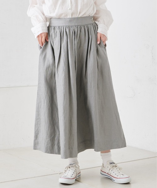 PUAL CE CIN（ピュアルセシン）の「麻レーヨンツイルスカート（スカート・レディース・スミクロ/ベージュ/グレー・FREE）」の21枚目の写真