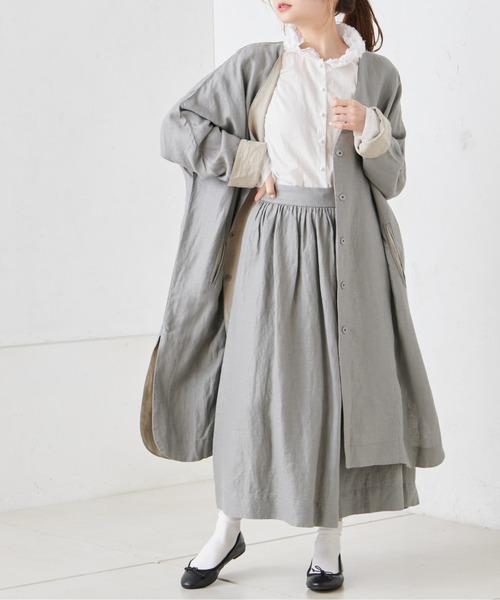 PUAL CE CIN（ピュアルセシン）の「麻レーヨンツイルスカート（スカート・レディース・スミクロ/ベージュ/グレー・FREE）」の14枚目の写真
