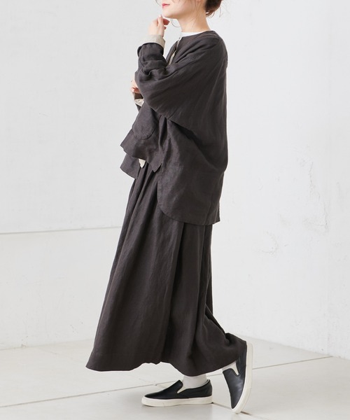 PUAL CE CIN（ピュアルセシン）の「麻レーヨンツイルスカート（スカート・レディース・スミクロ/ベージュ/グレー・FREE）」の6枚目の写真