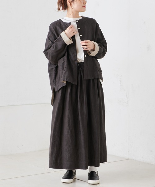 PUAL CE CIN（ピュアルセシン）の「麻レーヨンツイルスカート（スカート・レディース・スミクロ/ベージュ/グレー・FREE）」の10枚目の写真