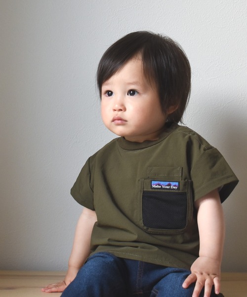 MAKE YOUR DAY（メイクユアデイ）の「メッシュポケットアウトドアTシャツ■80～140cm（Tシャツ/カットソー・キッズ・ブラック/ブラウン/カーキ・90/100/110/120/80/130/140）」の3枚目の写真