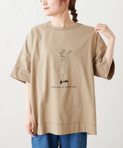 PUAL CE CIN（ピュアルセシン）の「配色ステッチプリントシャツ（Tシャツ/カットソー・レディース・チャコールグレー/ブルー系その他/ホワイト/ベージュ・FREE）」の19枚目の写真