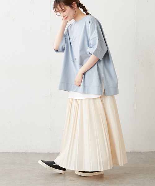 PUAL CE CIN（ピュアルセシン）の「配色ステッチプリントシャツ（Tシャツ/カットソー・レディース・チャコールグレー/ブルー系その他/ホワイト/ベージュ・FREE）」の14枚目の写真