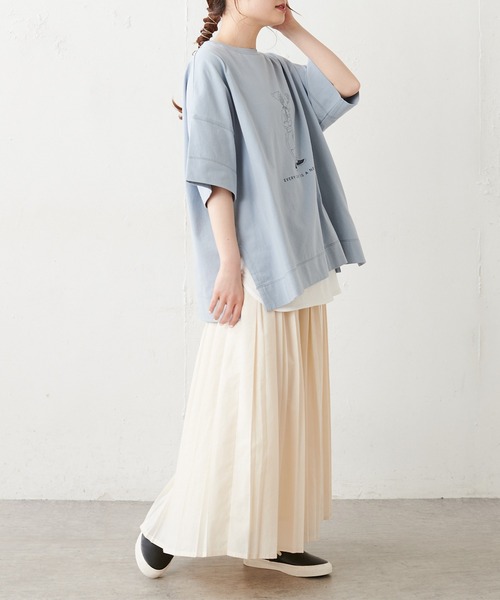 PUAL CE CIN（ピュアルセシン）の「配色ステッチプリントシャツ（Tシャツ/カットソー・レディース・チャコールグレー/ブルー系その他/ホワイト/ベージュ・FREE）」の15枚目の写真