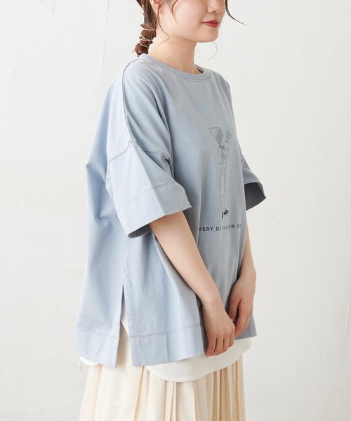 PUAL CE CIN（ピュアルセシン）の「配色ステッチプリントシャツ（Tシャツ/カットソー・レディース・チャコールグレー/ブルー系その他/ホワイト/ベージュ・FREE）」の10枚目の写真