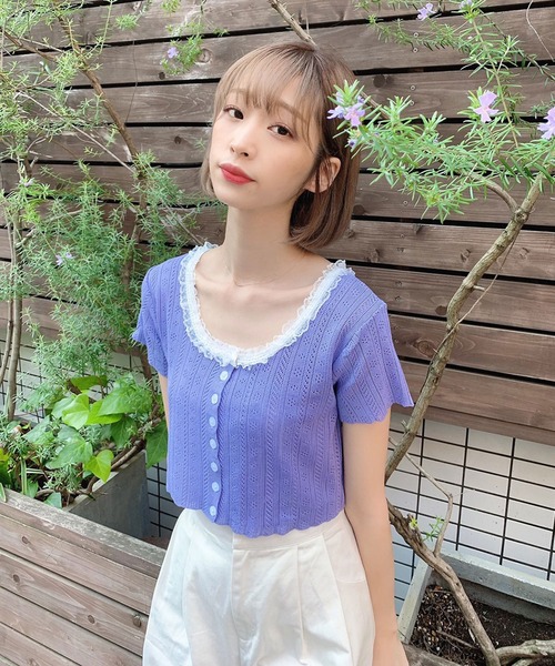 Voyage titty&Co.PETIT（ボヤージュティティアンドコープチ）の「【Voyage titty&Co.】透かし柄フリルトップス（ニット/セーター・レディース・オフホワイト/パープル/ブラック・FREE）」の3枚目の写真