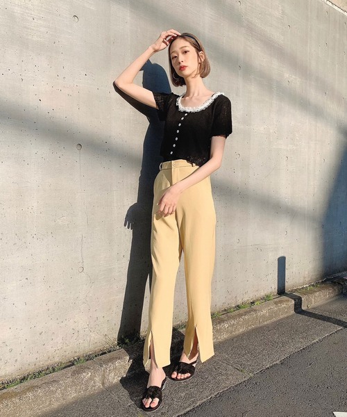 Voyage titty&Co.PETIT（ボヤージュティティアンドコープチ）の「【Voyage titty&Co.】透かし柄フリルトップス（ニット/セーター・レディース・オフホワイト/パープル/ブラック・FREE）」の13枚目の写真