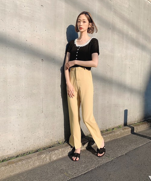 Voyage titty&Co.PETIT（ボヤージュティティアンドコープチ）の「【Voyage titty&Co.】透かし柄フリルトップス（ニット/セーター・レディース・オフホワイト/パープル/ブラック・FREE）」の16枚目の写真