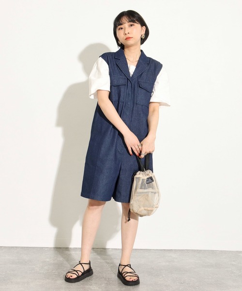 Factor=（ファクターイコール）の「ハーフパンツテーラードコンビネゾン（つなぎ/オールインワン・レディース・ベージュ/カーキ/インディゴブルー・FREE）」の5枚目の写真