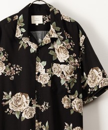 ヴィンテージ総柄レーヨンオープンカラー半袖シャツ/開襟シャツ/アロハシャツ/オーバーサイズシャツ/古着風