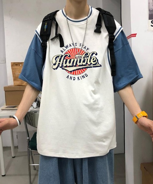 HOOK（フック）の「【HOOK】【2021新作】 アメカジ配色tシャツベストドッキングトップス アンサンブル風（Tシャツ/カットソー・メンズ・ブラック/ブルー/グリーン/グレー/ホワイト・M/L/XL/XXL）」の2枚目の写真