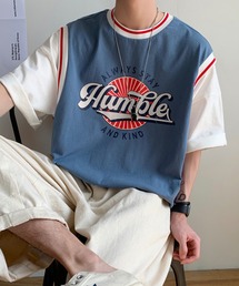 HOOK | 【HOOK】【2021新作】 アメカジ配色tシャツベストドッキングトップス アンサンブル風(Tシャツ/カットソー)