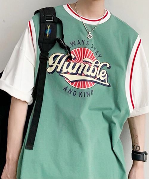 HOOK（フック）の「【HOOK】【2021新作】 アメカジ配色tシャツベストドッキングトップス アンサンブル風（Tシャツ/カットソー・メンズ・ブラック/ブルー/グリーン/グレー/ホワイト・M/L/XL/XXL）」の4枚目の写真